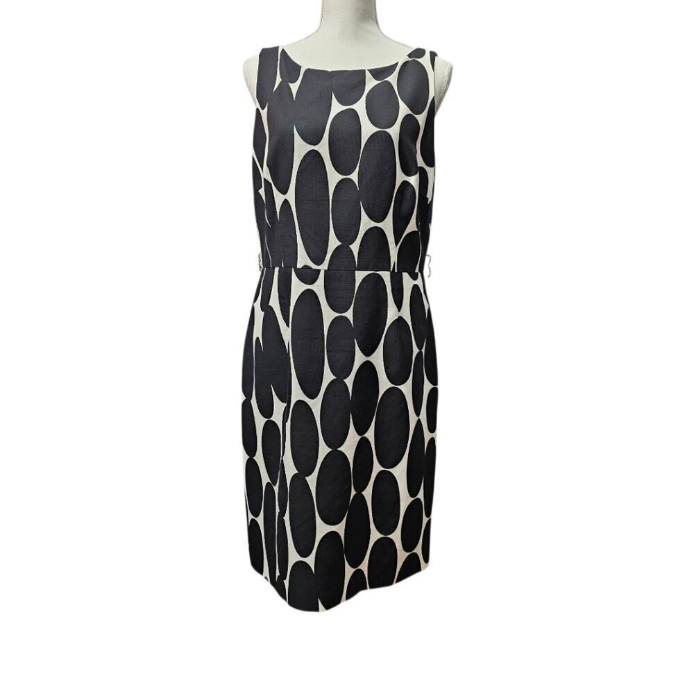 Ann Taylor Retro Cotton Silk Geometric Black And White Cocktail Midi Dress